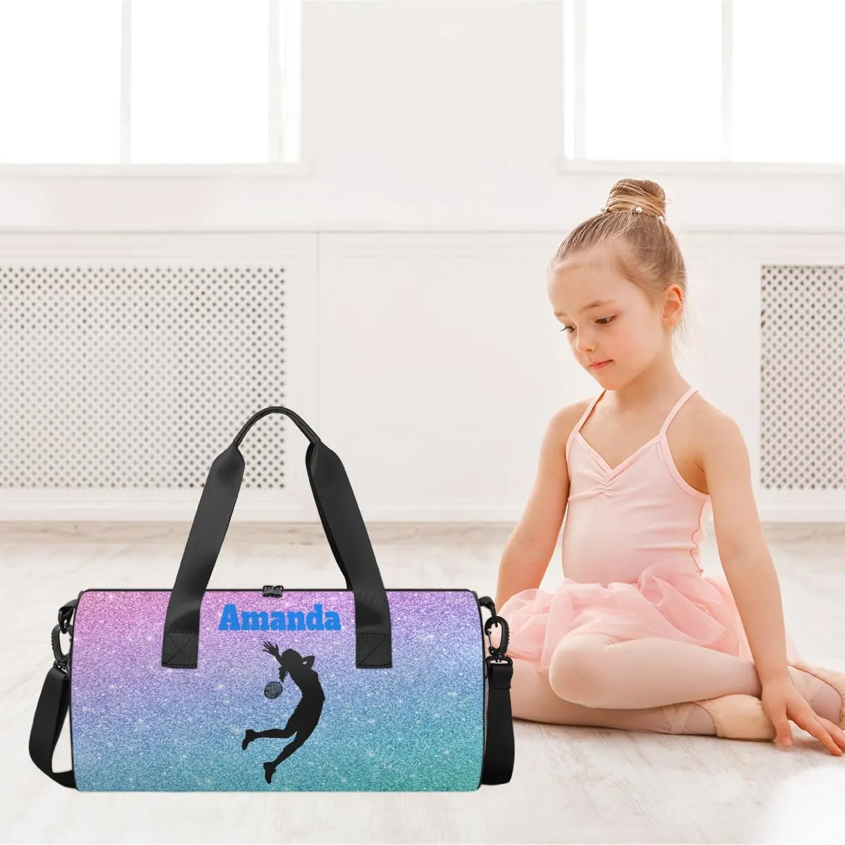Personalized Kids Sport Duffel Bag with Custom Name Carry On Sleepover Weekender Travel Bag - Badminton