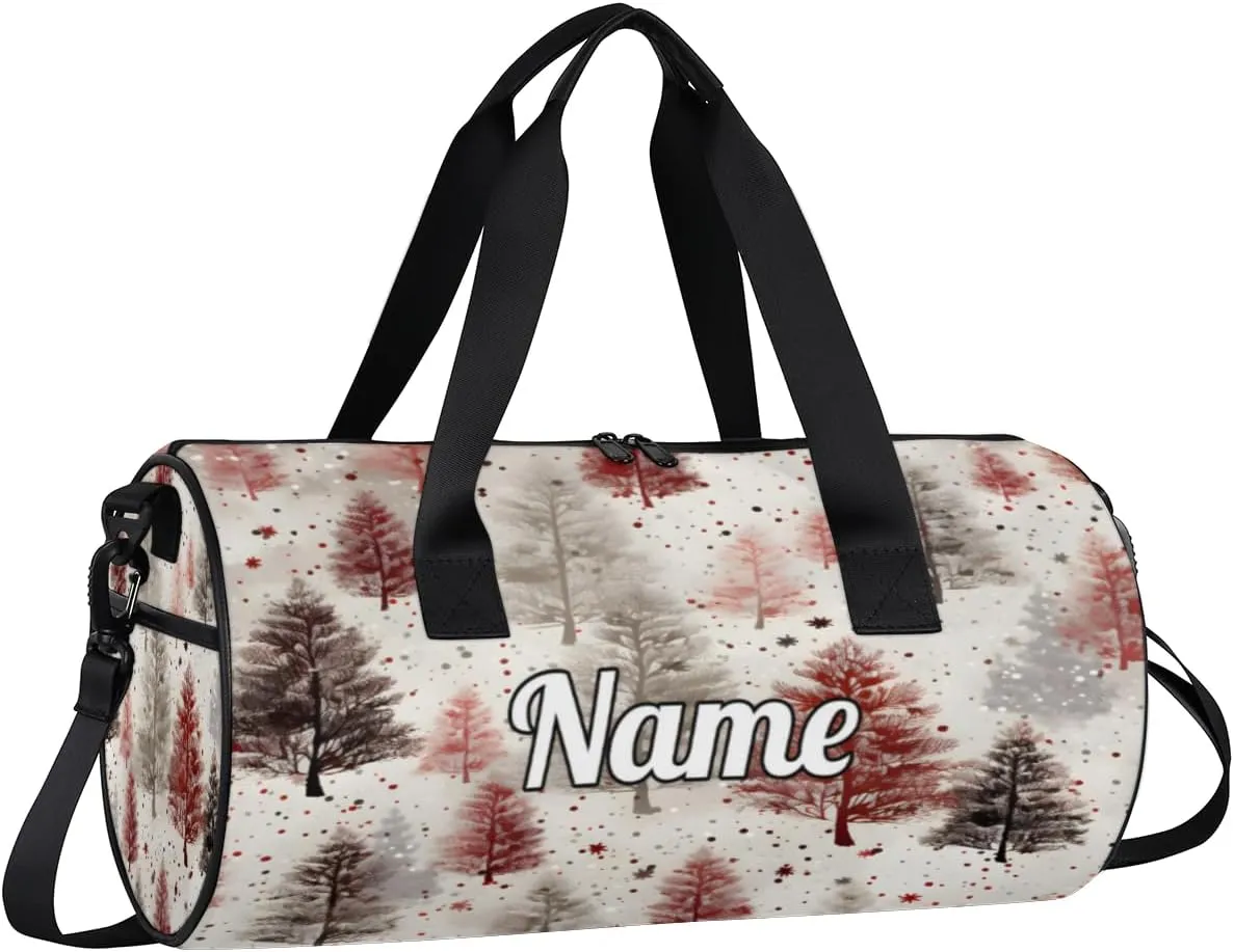 Personalized Sport Gym Bag Dance Duffle Ballet Bag Overnight Travel Sleepover Bags Swimming Hiking Camping, Vintage Xmas Winter