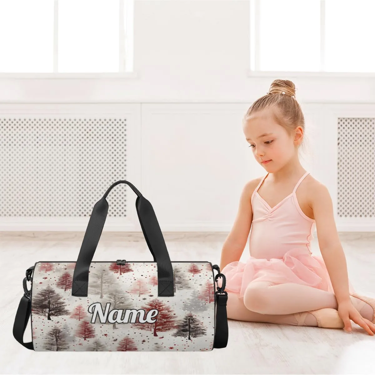 Personalized Sport Gym Bag Dance Duffle Ballet Bag Overnight Travel Sleepover Bags Swimming Hiking Camping, Vintage Xmas Winter