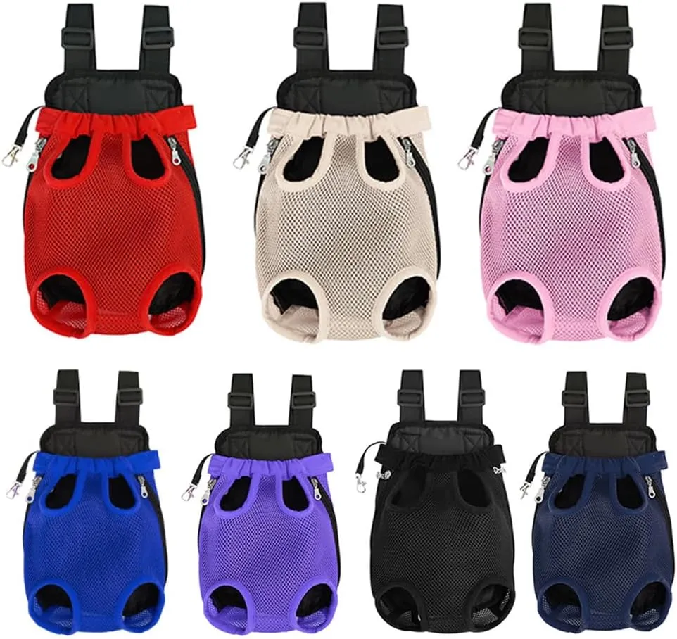 Pet Carrier Backpack, Adjustable Cat Front Travel Bag, Pet Legs Out Ventilated Dog Chest Carrier with Hook and Loop for Camping Hiking Travel Puppy Cat Pink S
