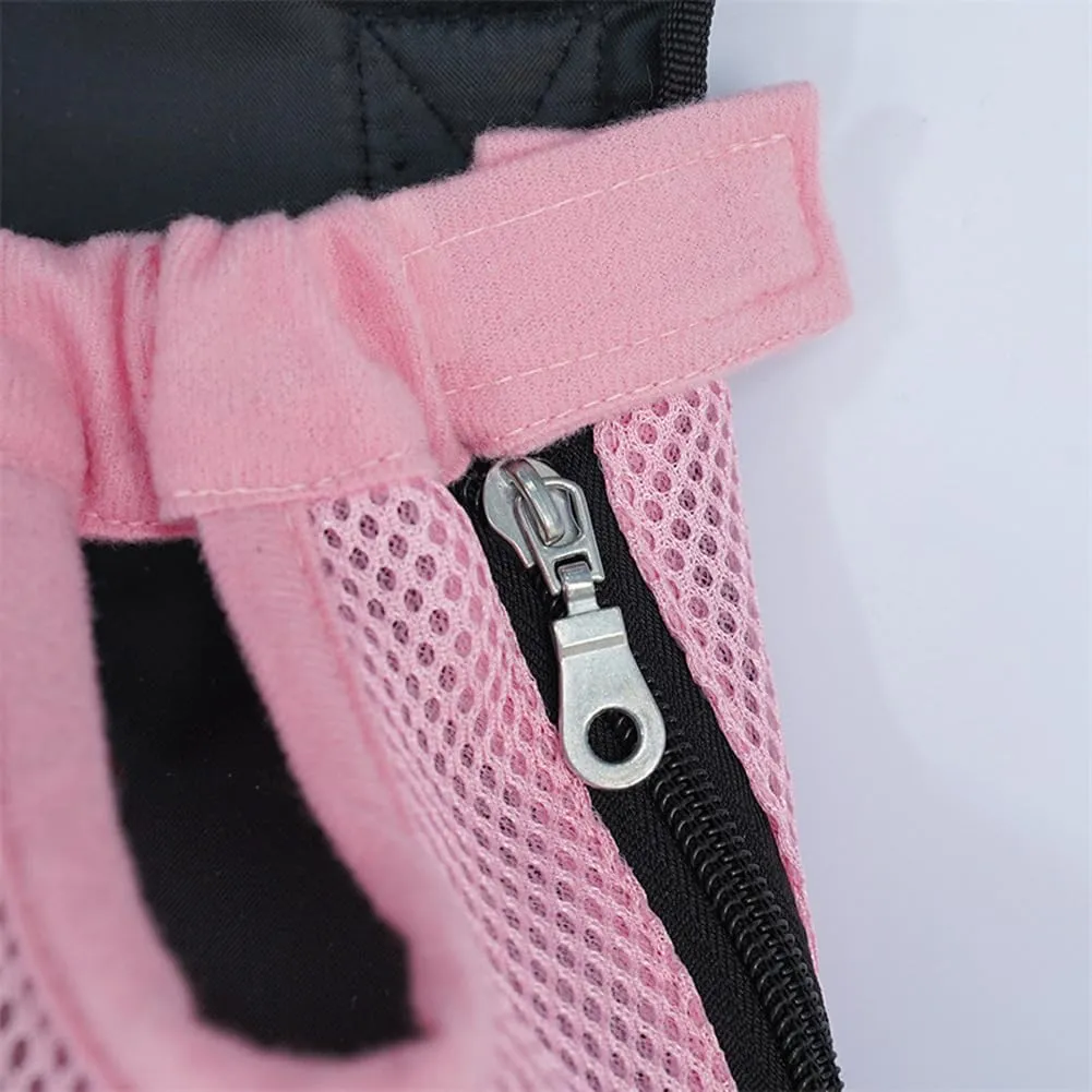Pet Carrier Backpack, Adjustable Cat Front Travel Bag, Pet Legs Out Ventilated Dog Chest Carrier with Hook and Loop for Camping Hiking Travel Puppy Cat Pink S