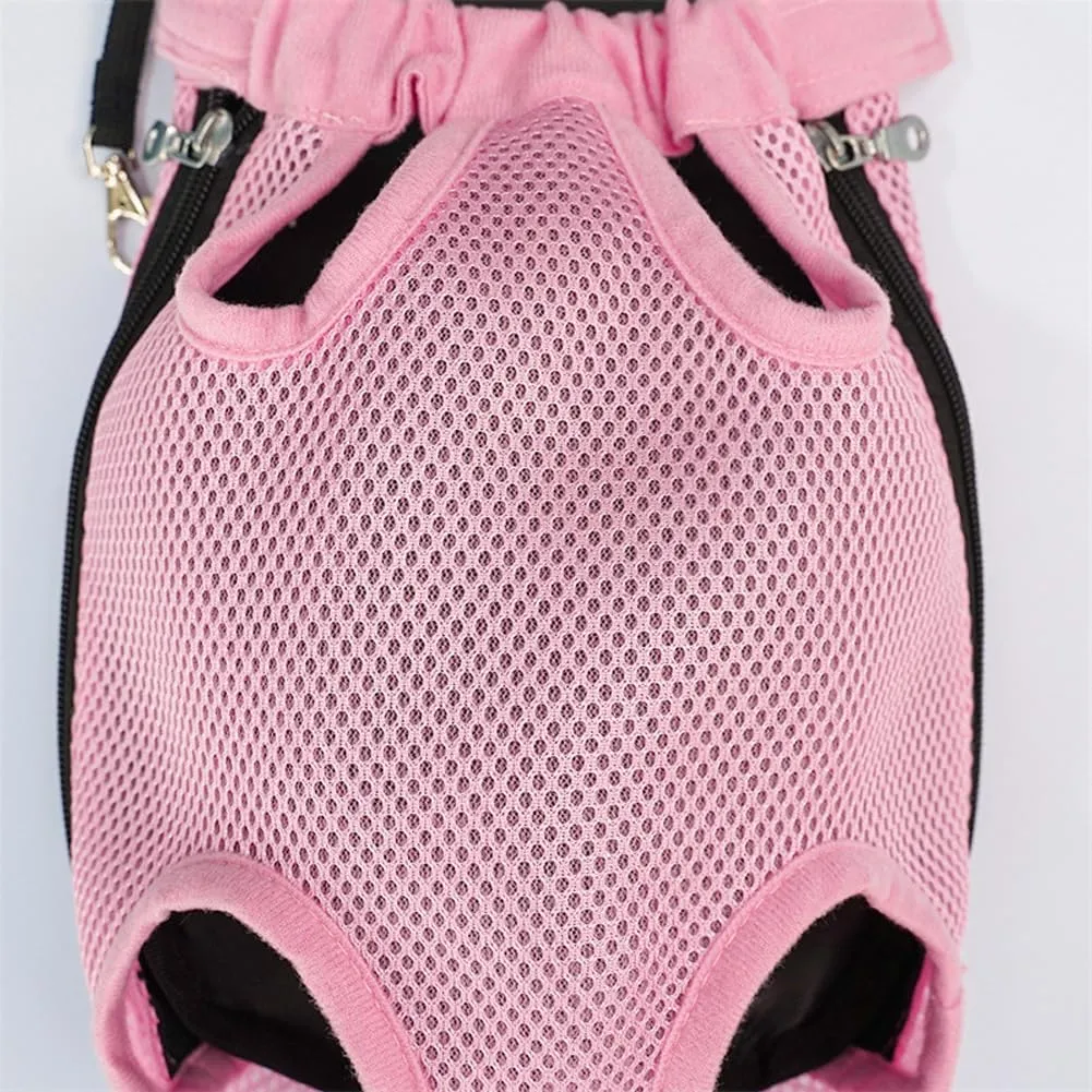 Pet Carrier Backpack, Adjustable Cat Front Travel Bag, Pet Legs Out Ventilated Dog Chest Carrier with Hook and Loop for Camping Hiking Travel Puppy Cat Pink S
