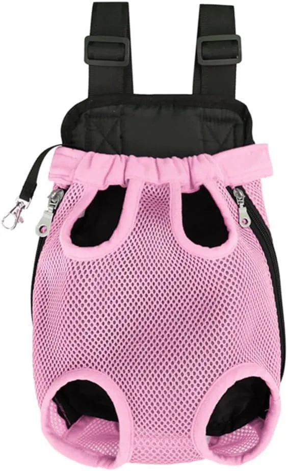 Pet Carrier Backpack, Adjustable Cat Front Travel Bag, Pet Legs Out Ventilated Dog Chest Carrier with Hook and Loop for Camping Hiking Travel Puppy Cat Pink S