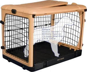 Pet Gear “The Other Door” 4 Door Steel Crate for Dogs/Cats with Garage-Style Door, Includes Plush Bed   Travel Bag, No Tools Required, Beige