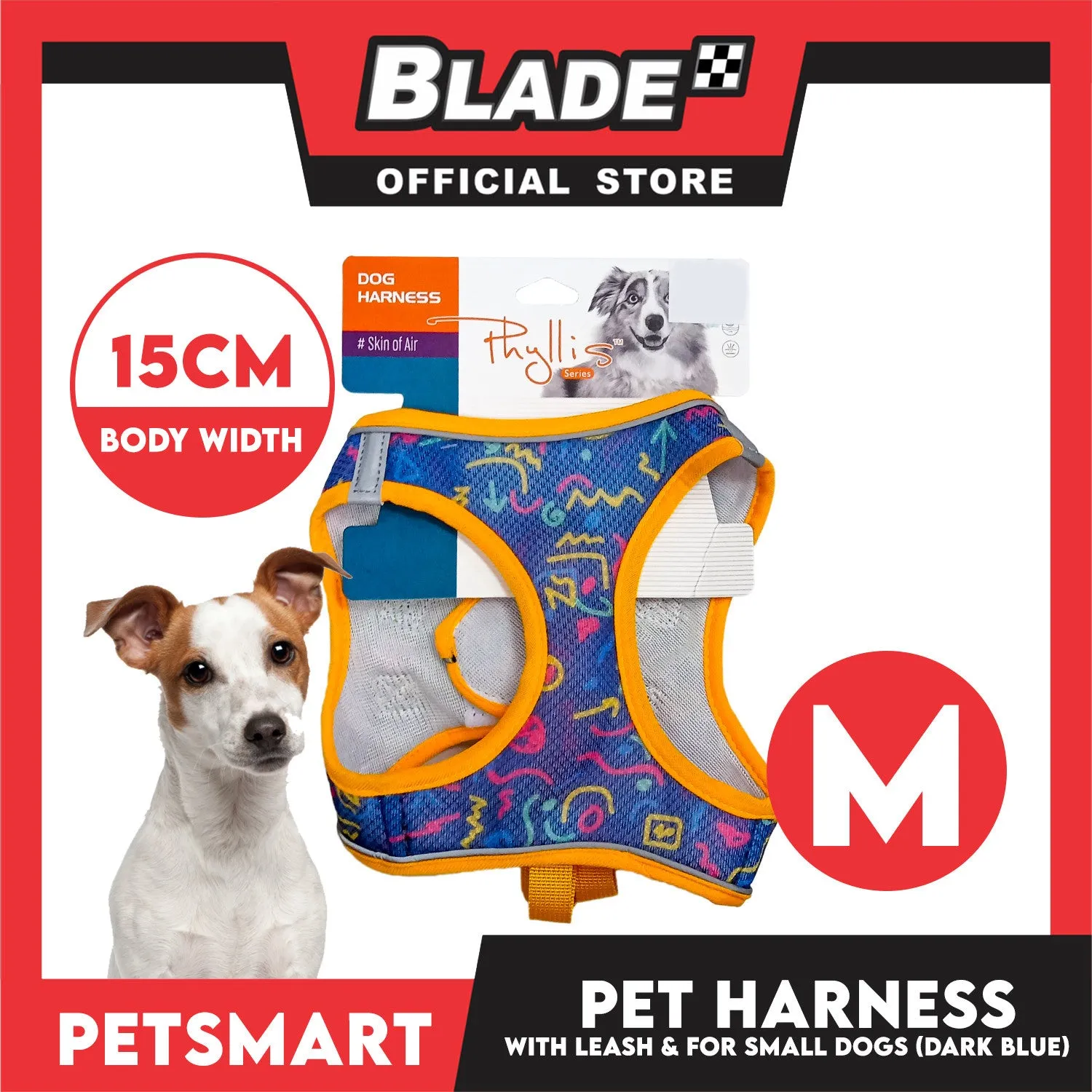 Pet Harness Pattern Design with Leash for Dogs Medium Size (Dark Blue)