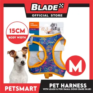 Pet Harness Pattern Design with Leash for Dogs Medium Size (Dark Blue)