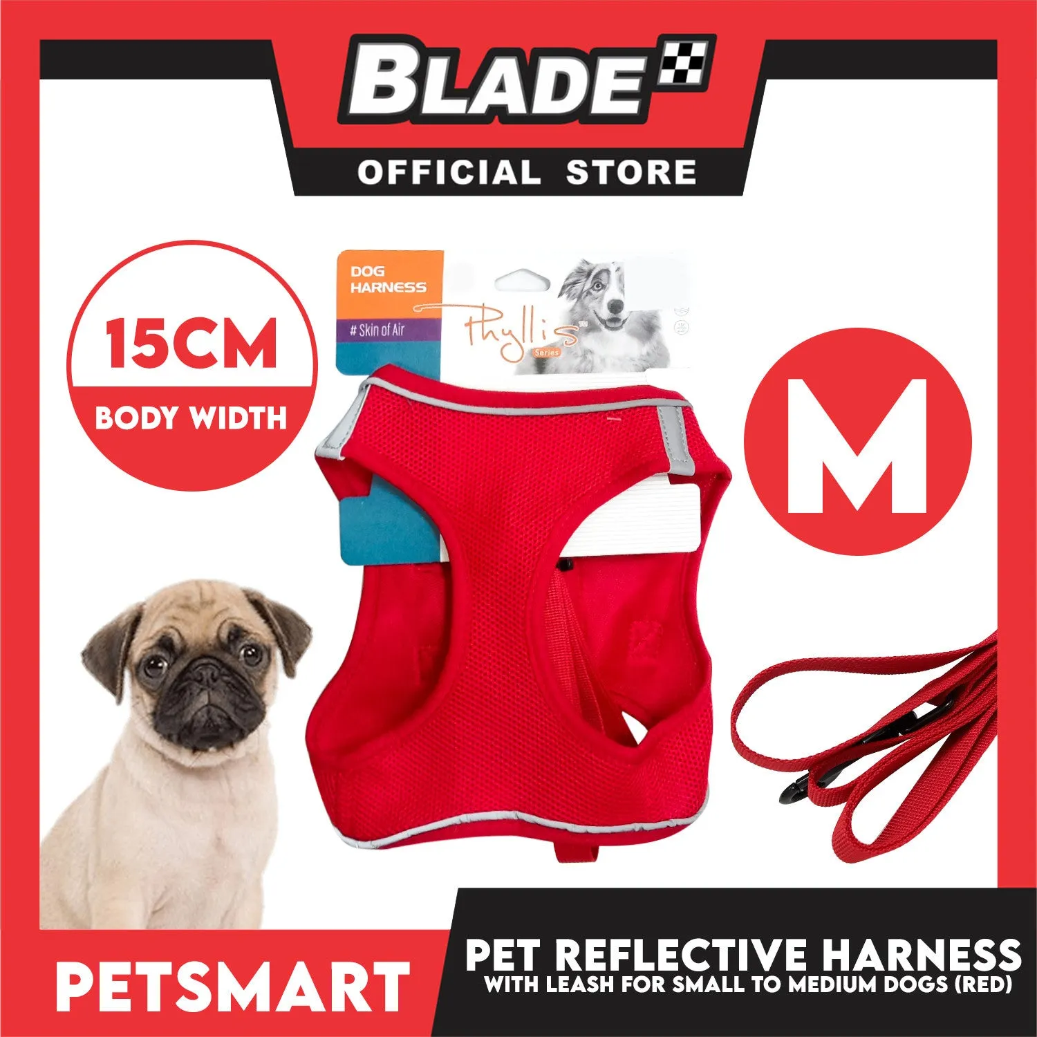 Pet Reflective Harness with Leash for Dogs Medium Size (Red)