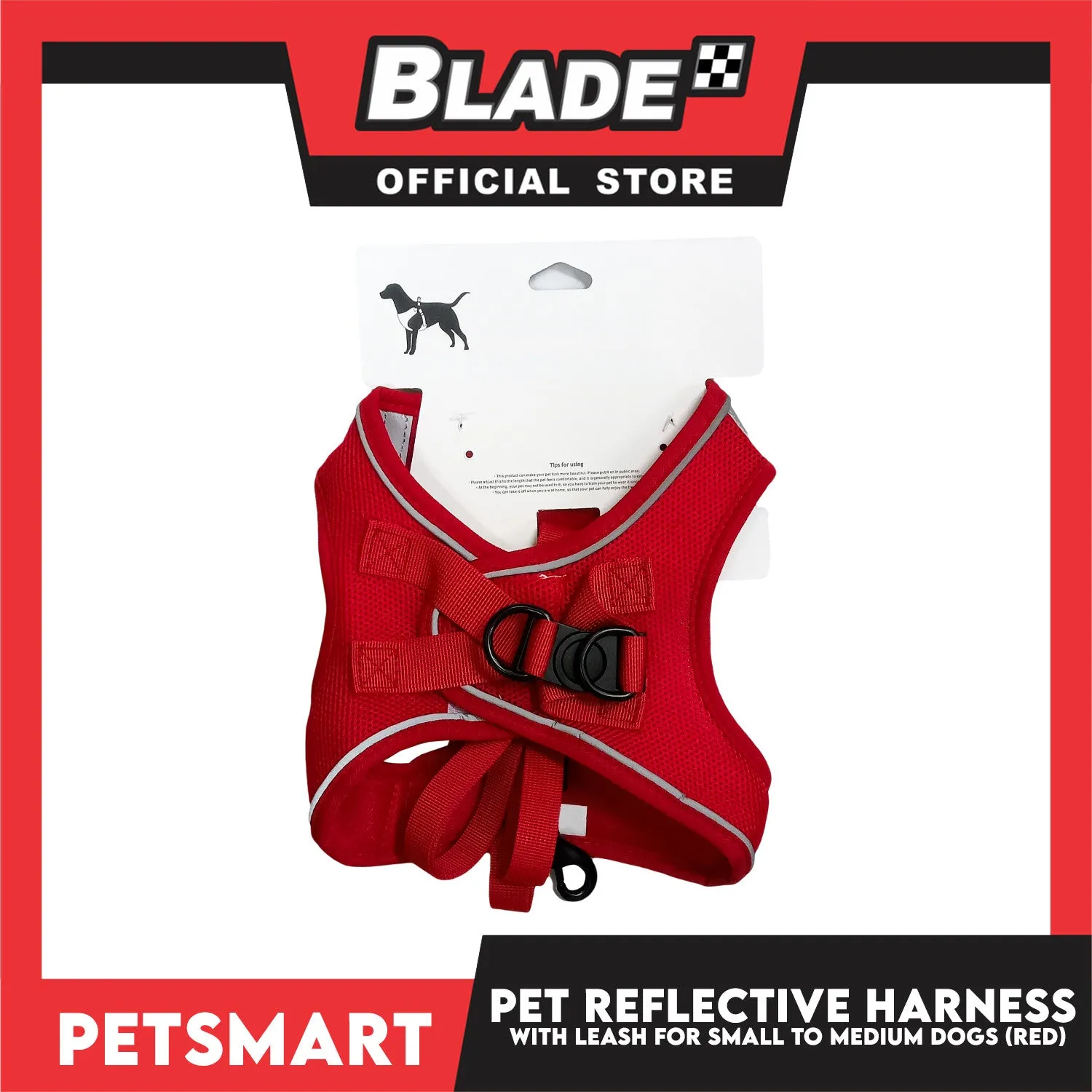 Pet Reflective Harness with Leash for Dogs Medium Size (Red)