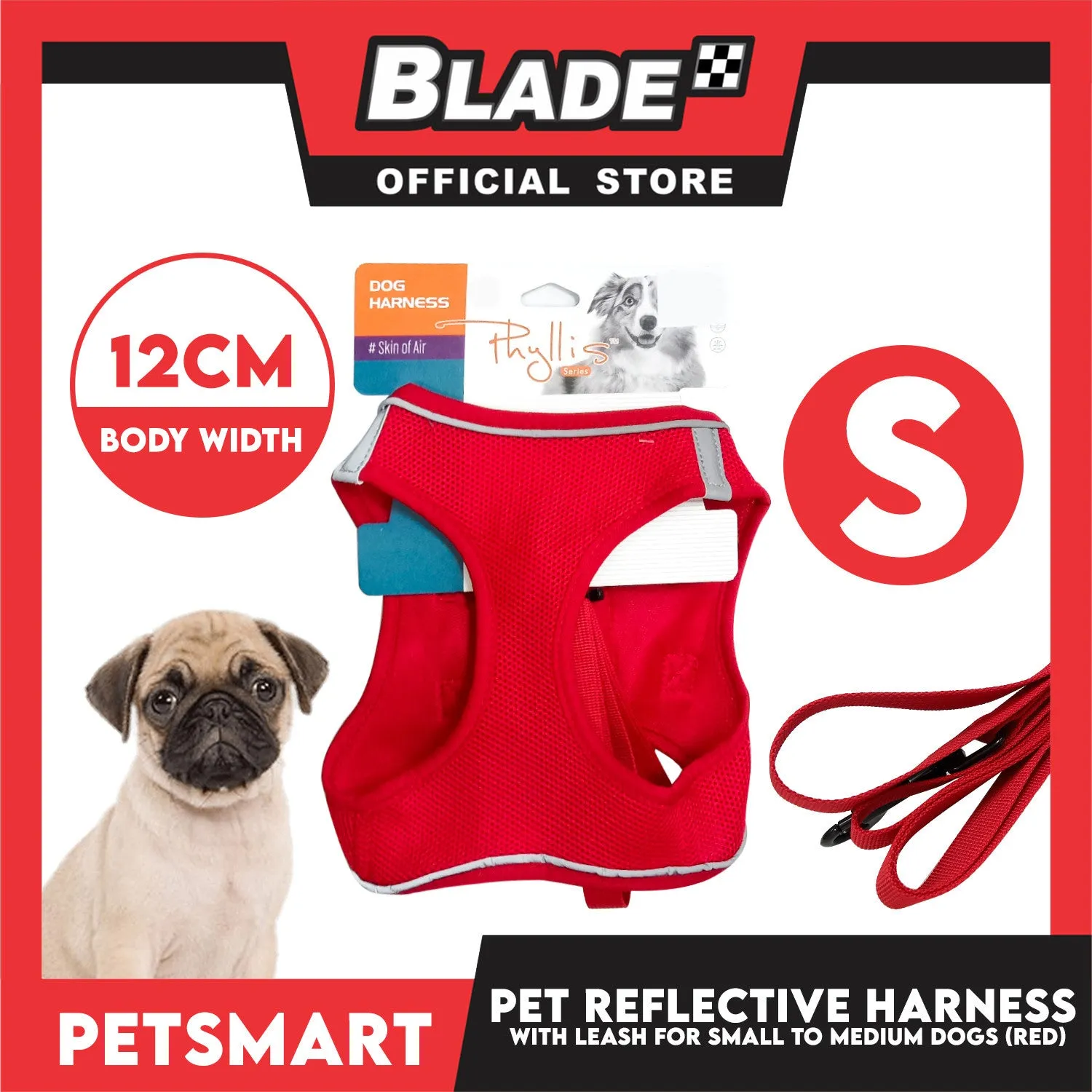 Pet Reflective Harness with Leash for Dogs Small Size (Red)