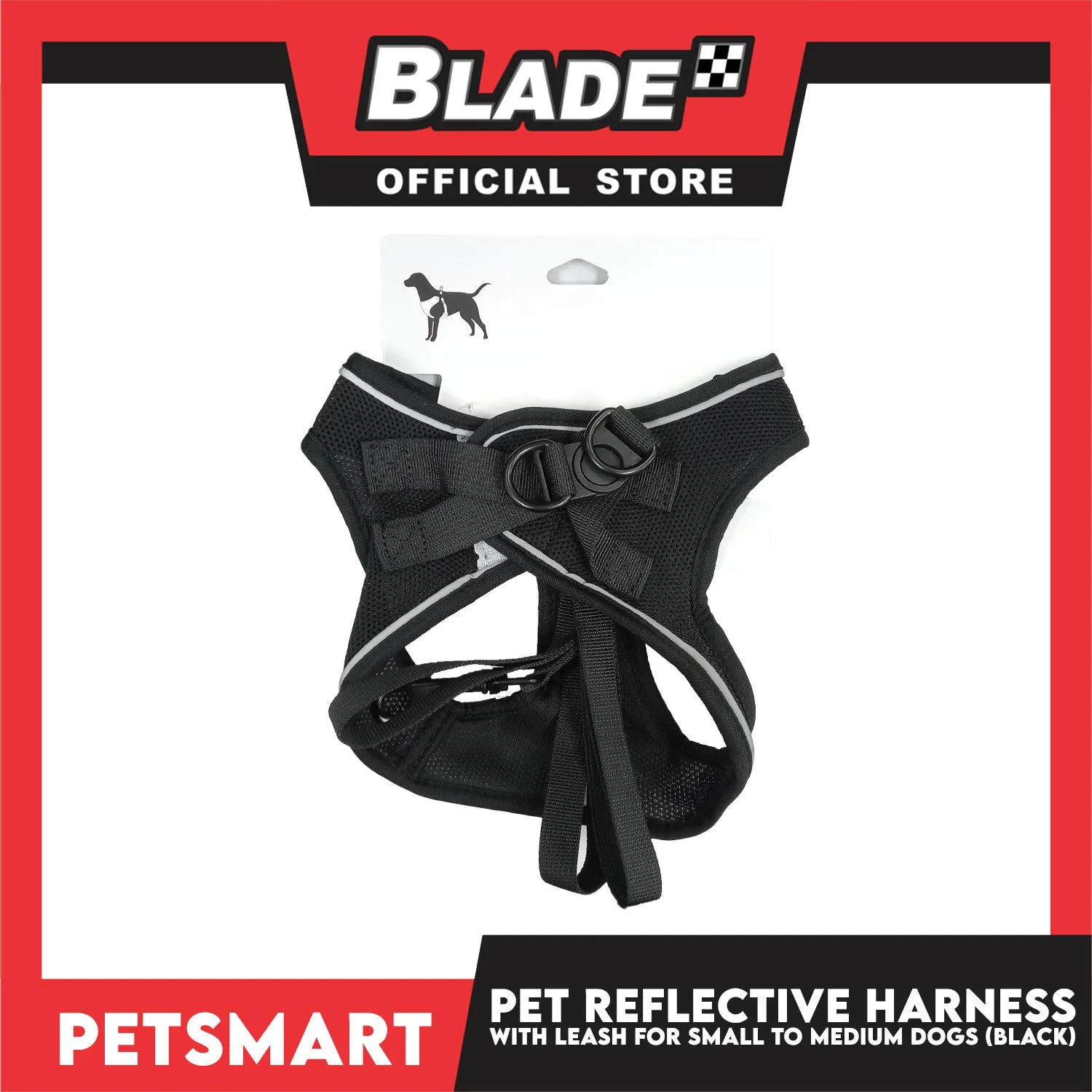 Pet Reflective Harness with Leash for Small Dogs Medium Size (Black)
