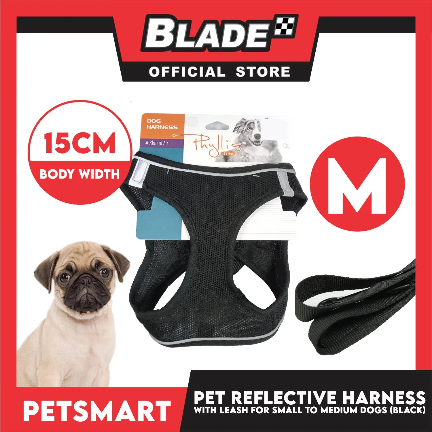 Pet Reflective Harness with Leash for Small Dogs Medium Size (Black)