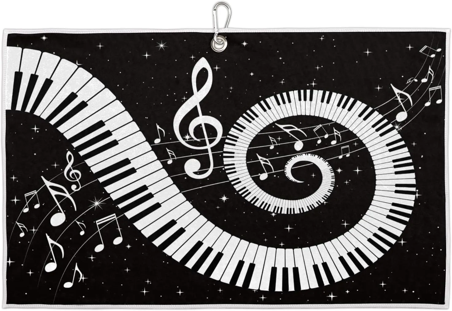 Piano Stars Musical Notes Golf Towel with Heavy Duty Carabiner Clip Quick Dry Ultra Absorbent Club Ball Cleaning Towel Golf Accessories for Men Women