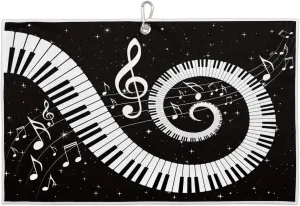 Piano Stars Musical Notes Golf Towel with Heavy Duty Carabiner Clip Quick Dry Ultra Absorbent Club Ball Cleaning Towel Golf Accessories for Men Women