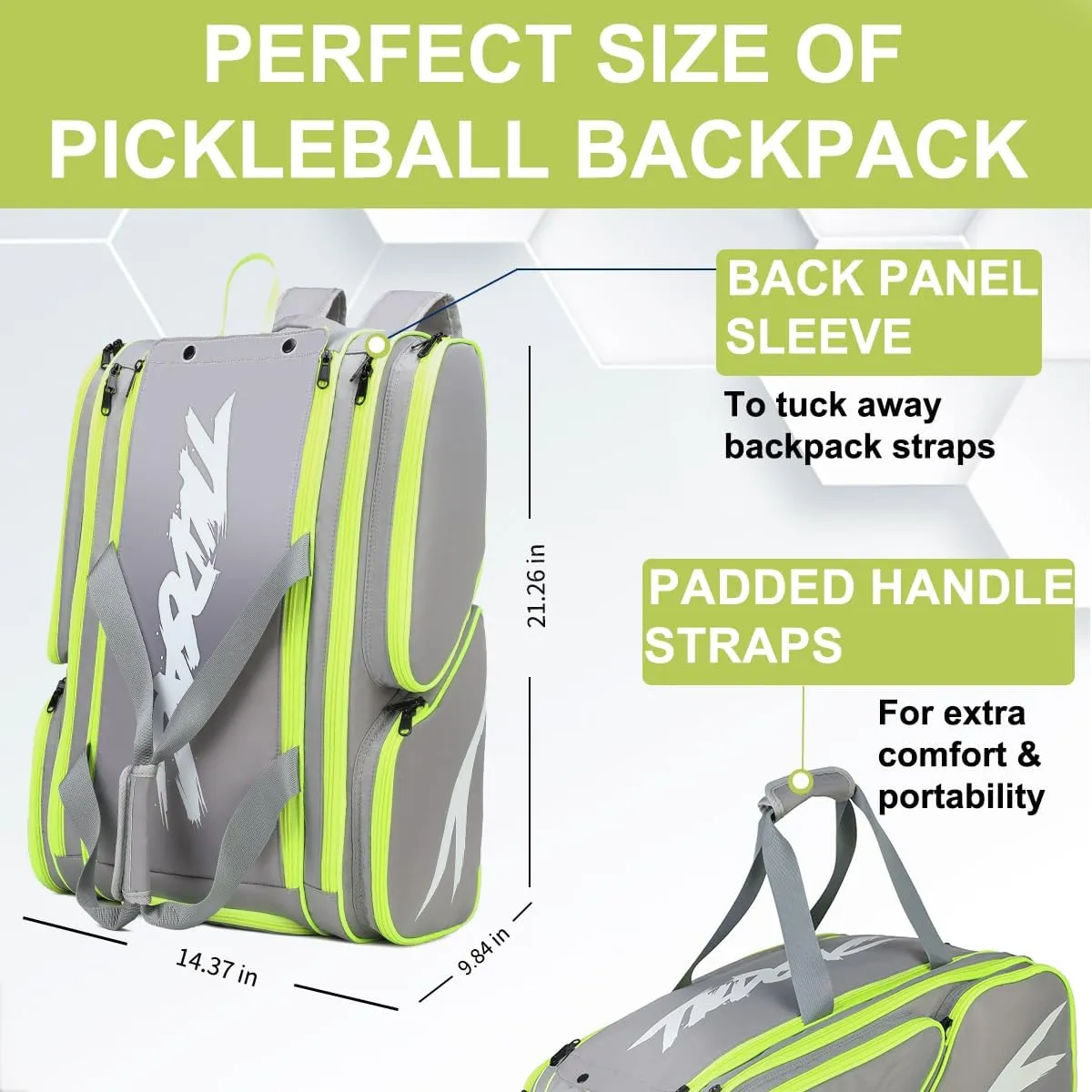 Pickleball Bag - Large Paddle Bag for 4 Paddles & Accessories - Fence Hook, Extra Pockets, Shoe Compartment