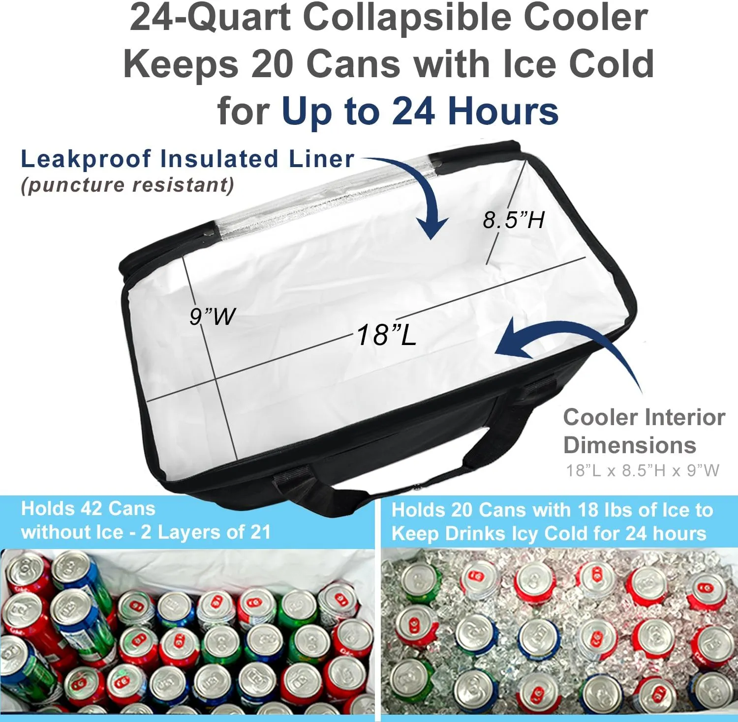 Picnic at Ascot 42 Can Capacity Semi Rigid Collapsible Leakproof Cooler- Designed & Quality Approved in the USA