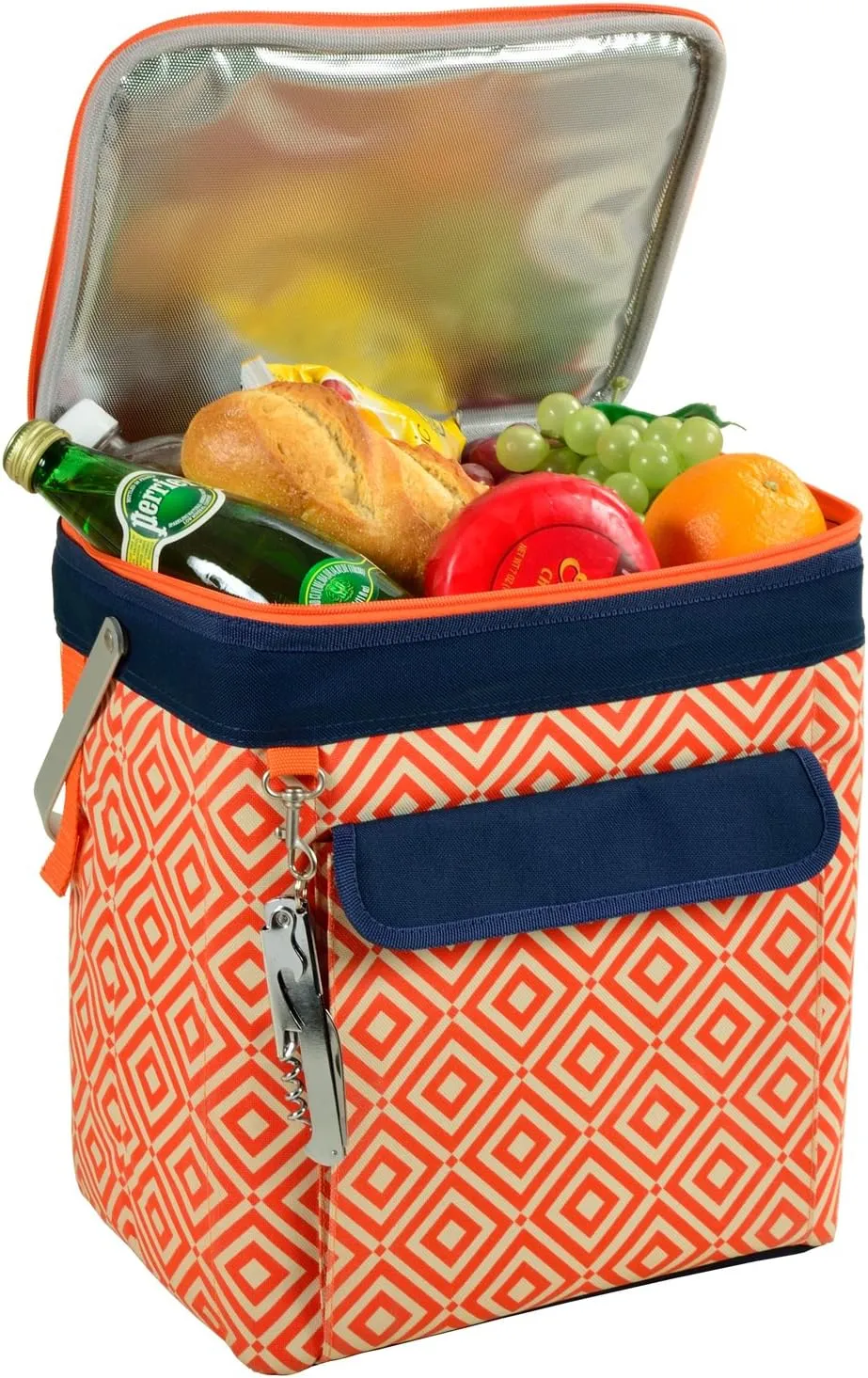 Picnic at Ascot 6 Bottle Insulated Wine Tote- Collapsible Multi Purpose Cooler - Orange/Navy