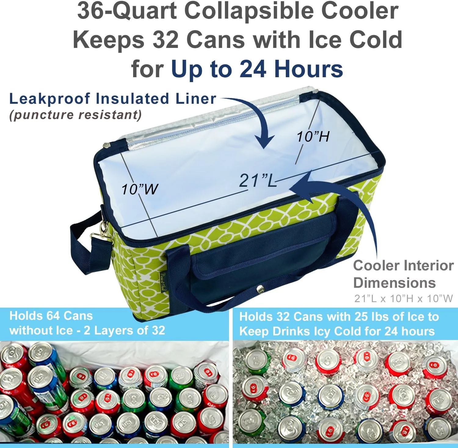 Picnic at Ascot Personalized Monogrammed Travel Cooler with Wheels- 64 Can Capacity- Collapsible Leakproof Cooler- Designed & Quality Approved in The USA