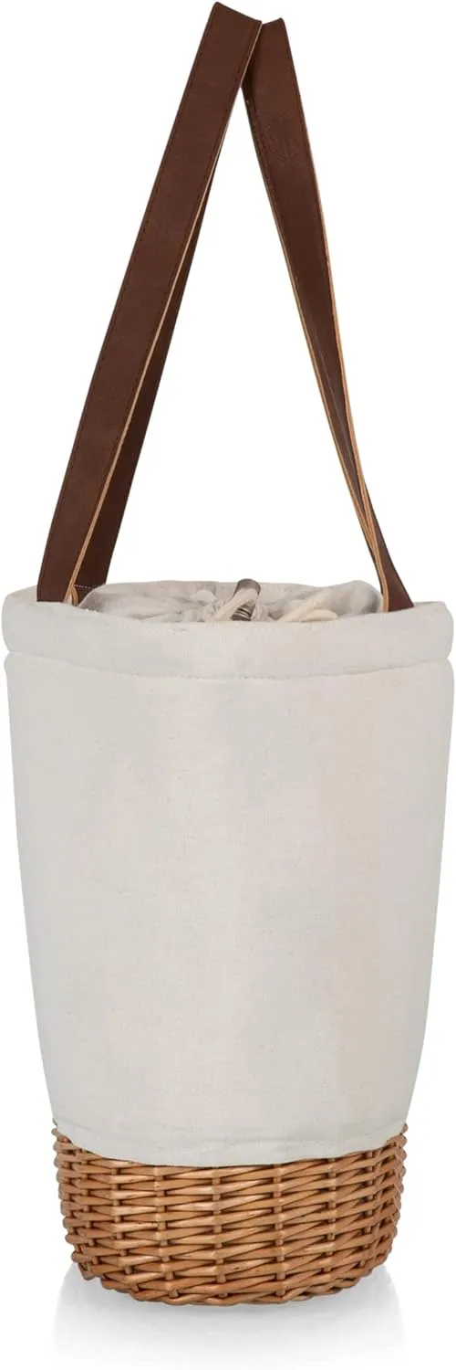 PICNIC TIME NFL Pico Willow and Canvas Insulated Lunch Basket, Natural Canvas