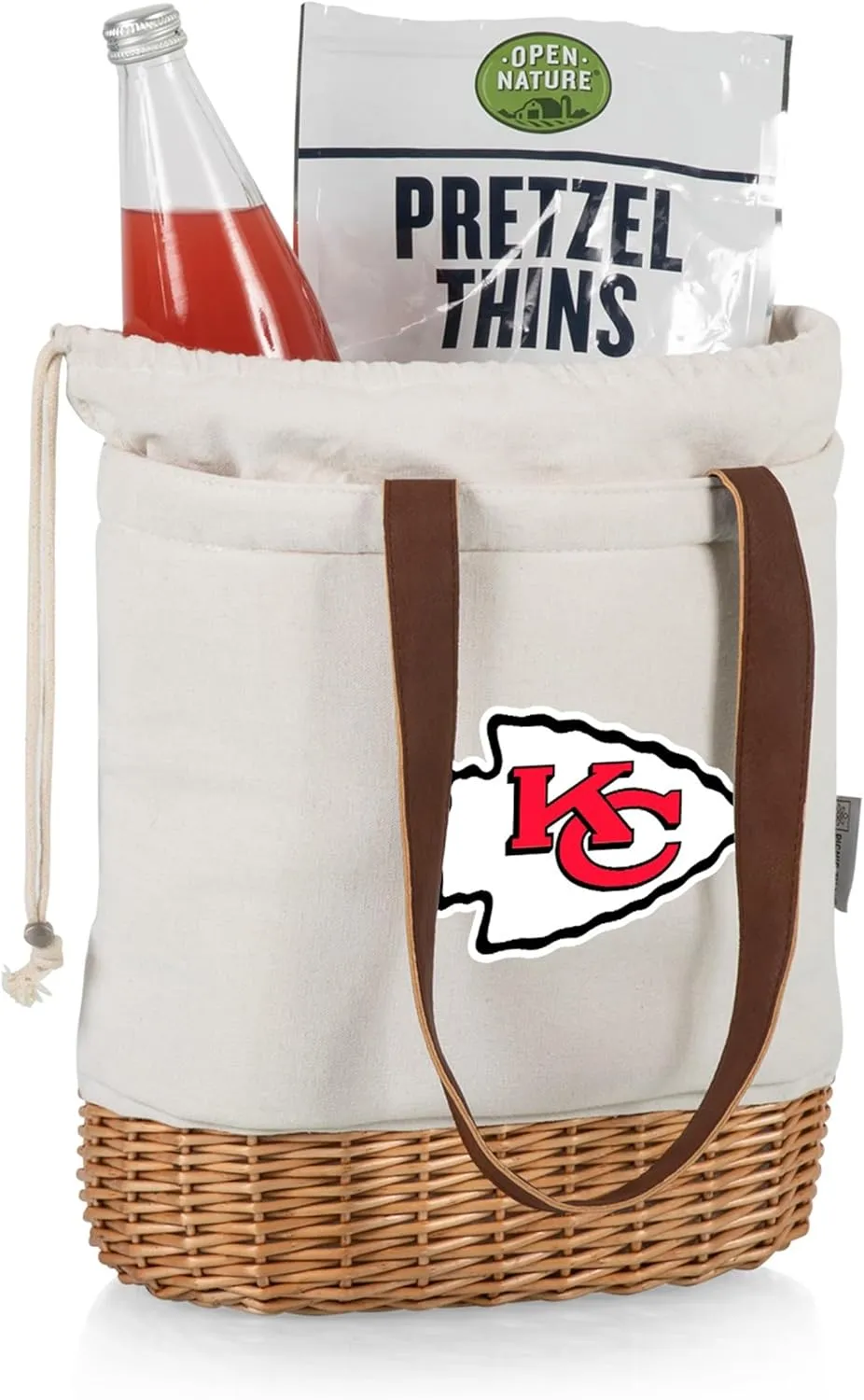 PICNIC TIME NFL Pico Willow and Canvas Insulated Lunch Basket, Natural Canvas