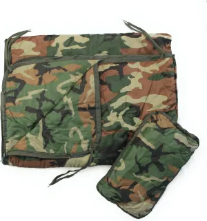 Poncho Liner Woobie with Zipper and Zippered Head Port, 3-Sided Zipper, Pillow and Stuff Sack Included