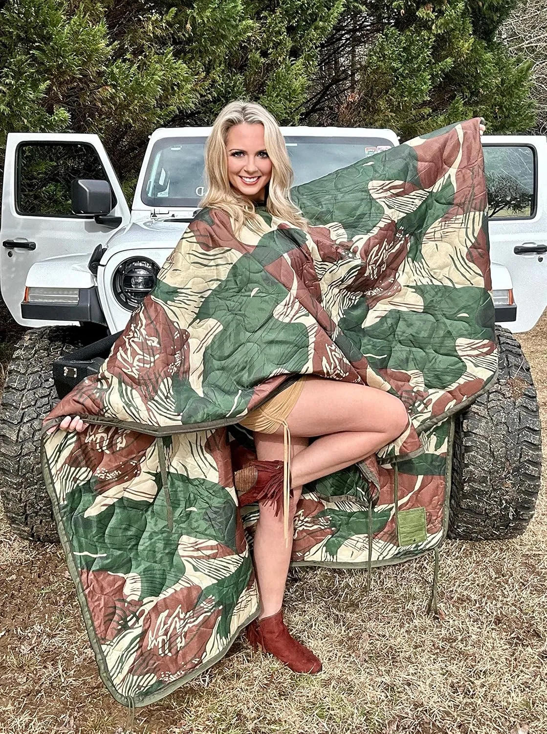 Poncho Liner Woobie with Zipper and Zippered Head Port, 3-Sided Zipper, Pillow and Stuff Sack Included
