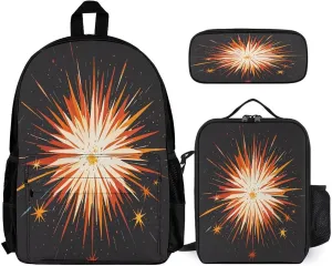 Portable Backpack Set with Lunch Bag & Pencil Case, Blast Print 3-in-1 Durable Work Bag,Adjustable Straps,Lightweight & Spacious