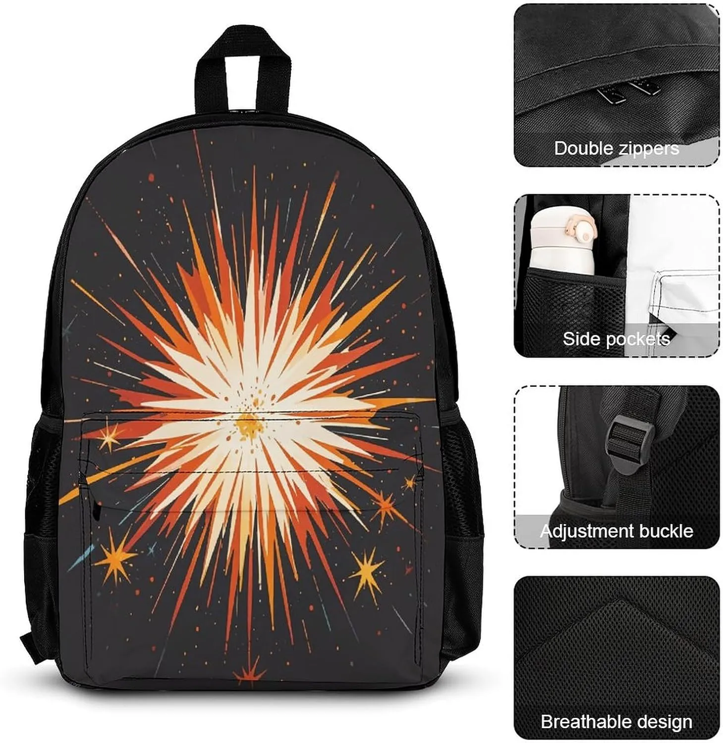 Portable Backpack Set with Lunch Bag & Pencil Case, Blast Print 3-in-1 Durable Work Bag,Adjustable Straps,Lightweight & Spacious