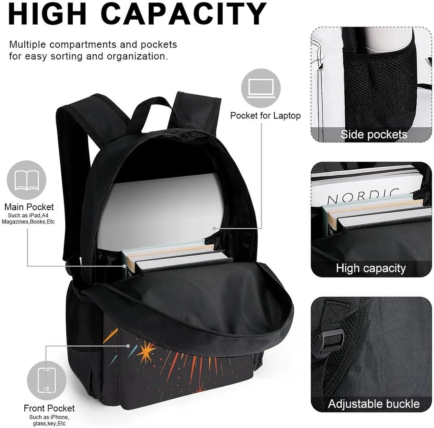 Portable Backpack Set with Lunch Bag & Pencil Case, Blast Print 3-in-1 Durable Work Bag,Adjustable Straps,Lightweight & Spacious