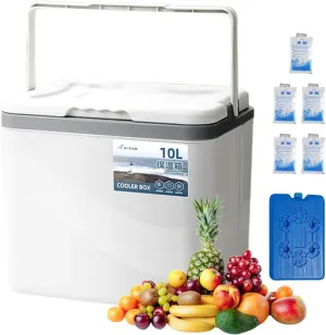 Portable Cooler, 6L/10L Insulated Box Refrigerator, Hard Ice Retention Insulated Large Capacity Leakproof Handle Accessory Container Dustproof for Camping Picnic Outdoor BBQ, Portable Car Ice Cream