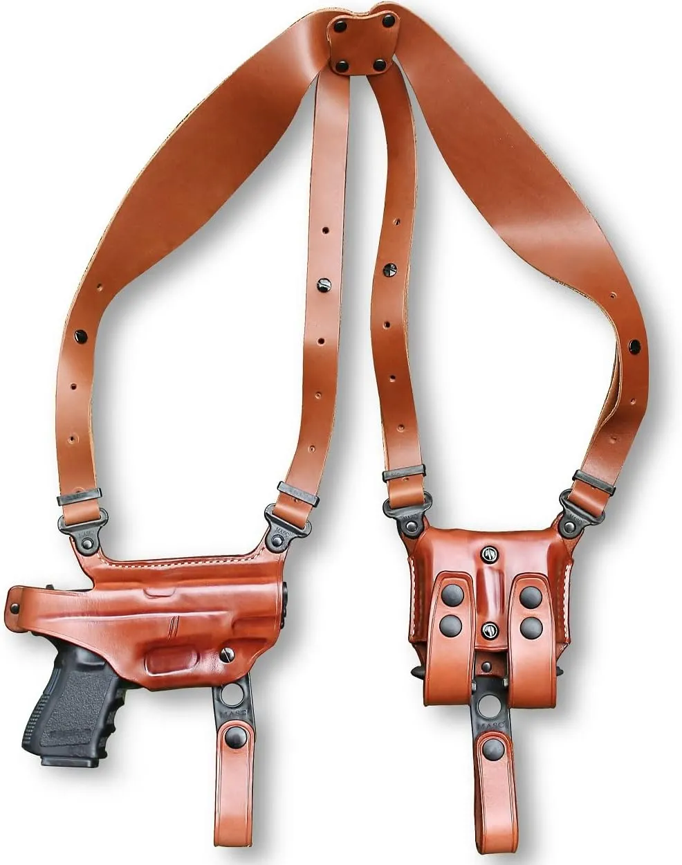 Premium Leather Horizontal Shoulder Holster System with Double Magazine Carrier Fits Kahr P380 .380ACP 2.53" Right Hand Draw, Brown Color #1029#