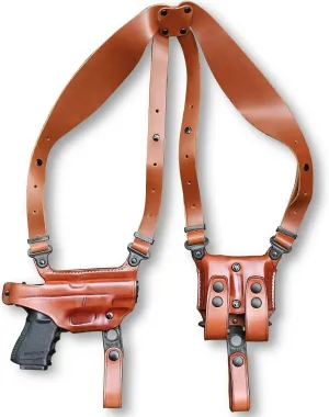 Premium Leather Horizontal Shoulder Holster System with Double Magazine Carrier for H&K USP Compact 9mm 3.58”, Right Hand Draw, Brown Color #1023#