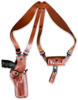 Premium Leather Vertical Shoulder Holster System with Bullet Carrier, Fits Rugerr Vaquero 357 Magnum 5.5” Barrel, Right Hand Draw, Brown Color #1834#