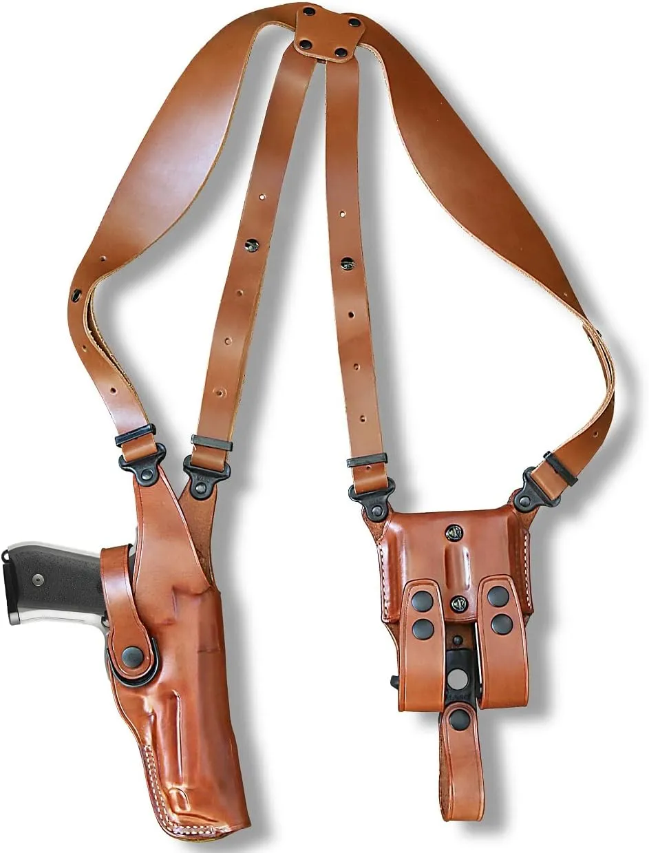 Premium Leather Vertical Shoulder Holster System with Double Magazine Carrier for Beretta 92/96/F92/PF92 with Out Rail, Right Hand Draw, Brown Color #1533#