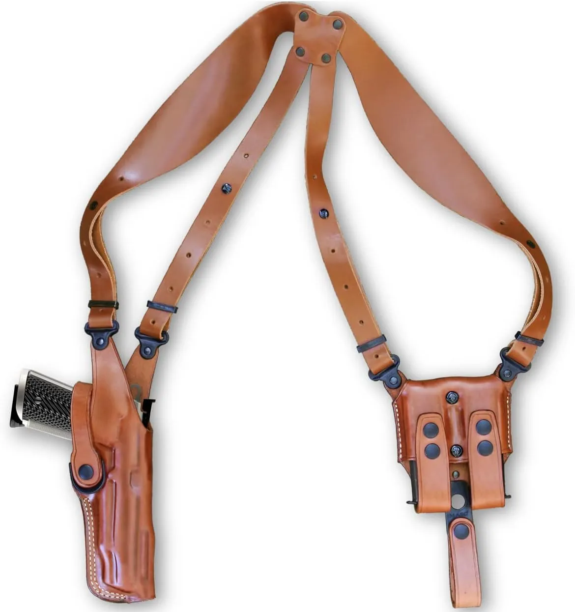 Premium Leather Vertical Shoulder Holster System with Double Magazine for Rugerr SR 1911 45ACP 9/40/45 with Rail 4.25''BBL, Right Hand Draw, Brown Color #7391#