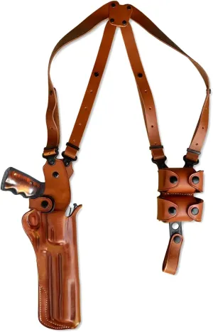 Premium Leather Vertical Shoulder Holster System with Double Speed Loader Pouch, Taurus Raging Bull 44 Mag/ 454 Casull 6.5" BBL, R/H Draw, Brown Color #1447#