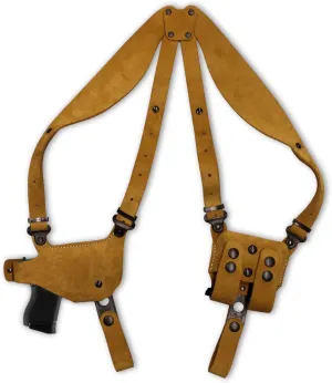 Premium Suede Leather Shoulder Holster System with Double Magazine Carrier Fits Sigg P365 9mm Micro Compact 3.1''BBL, Right-Hand Draw, Brown Color #1329#