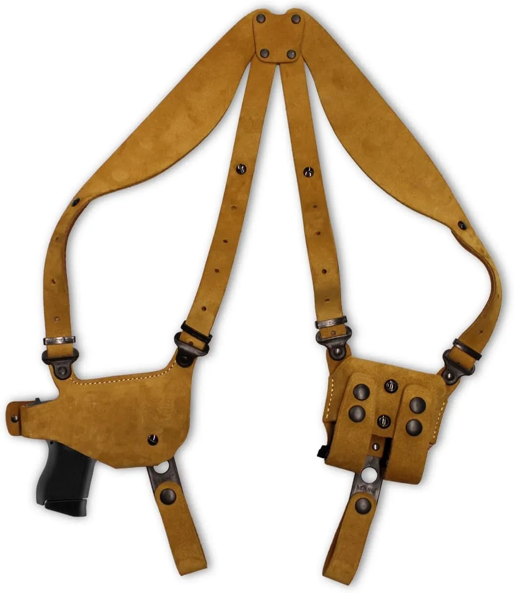 Premium Suede Leather Shoulder Holster System with Double Magazine Carrier Fits Sigg P365 9mm Micro Compact 3.1''BBL, Right-Hand Draw, Brown Color #1329#