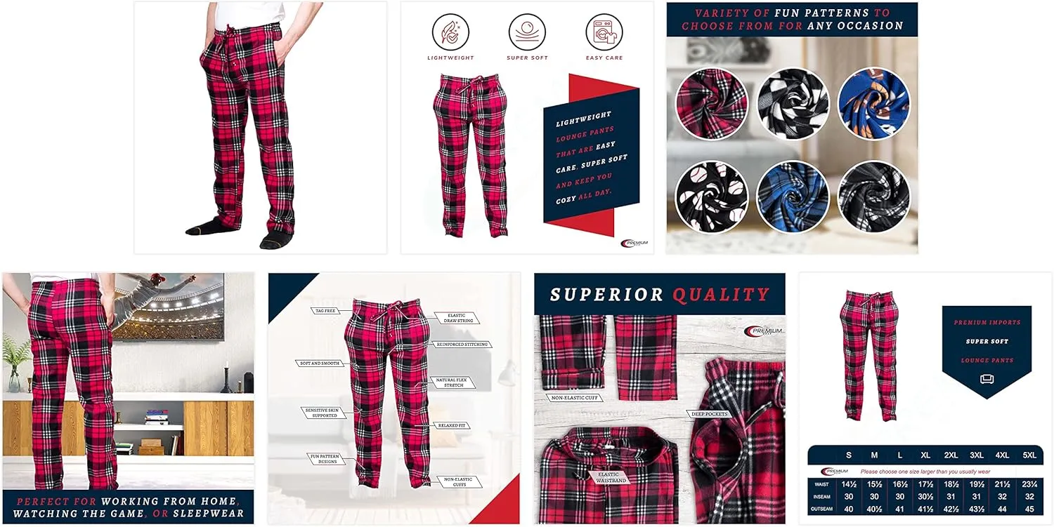 Premium Wear Men's Lounge Pants Fleece Pajamas with Pockets