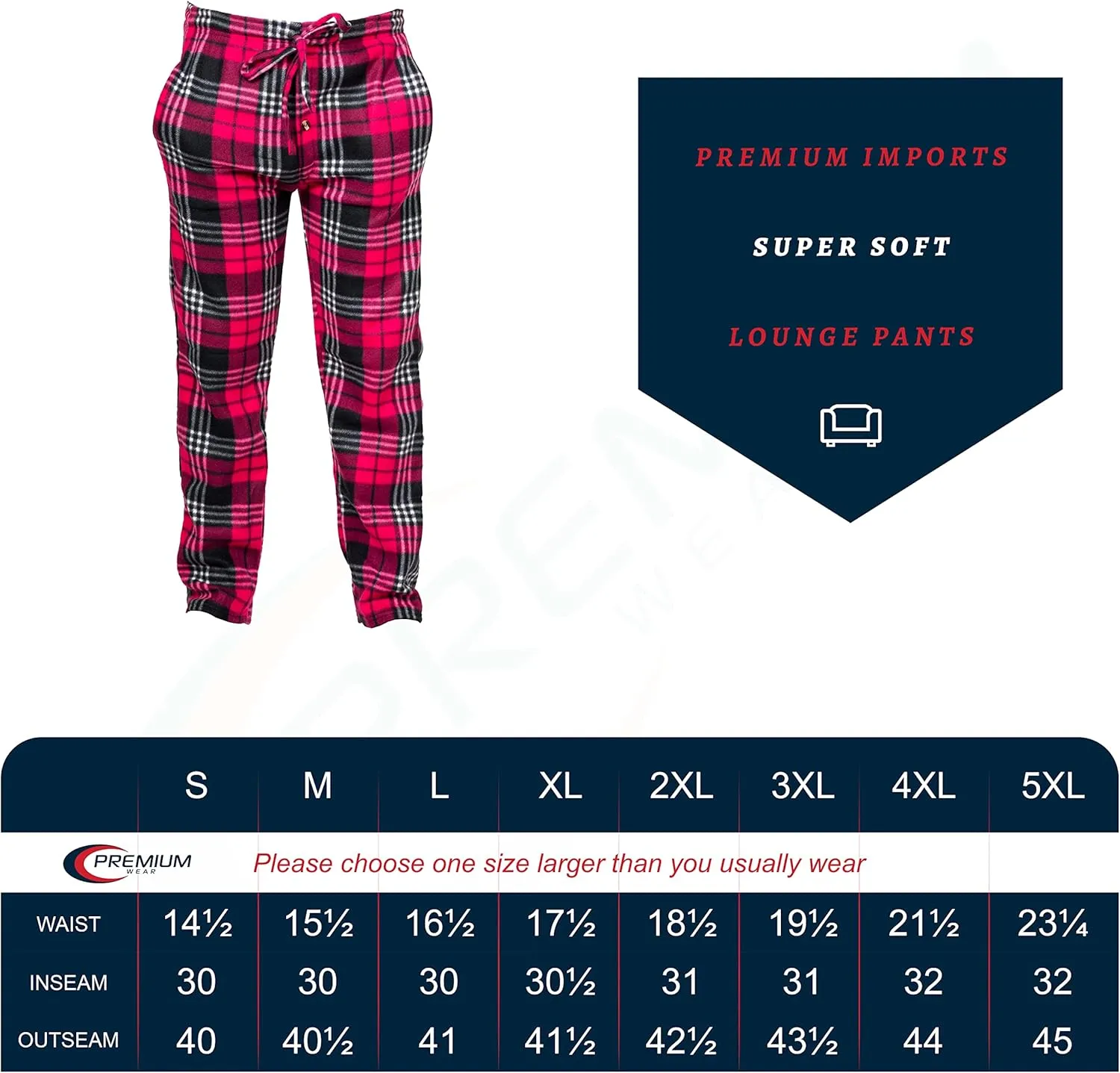 Premium Wear Men's Lounge Pants Fleece Pajamas with Pockets