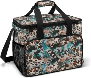 Primitive Cowboy Cowhide Western Brown Turquoise Cooler Bag, Collapsible Soft Sided Cooler, Large Leakproof Camping Cooler, Portable Travel Cooler for Camping, Road Trips