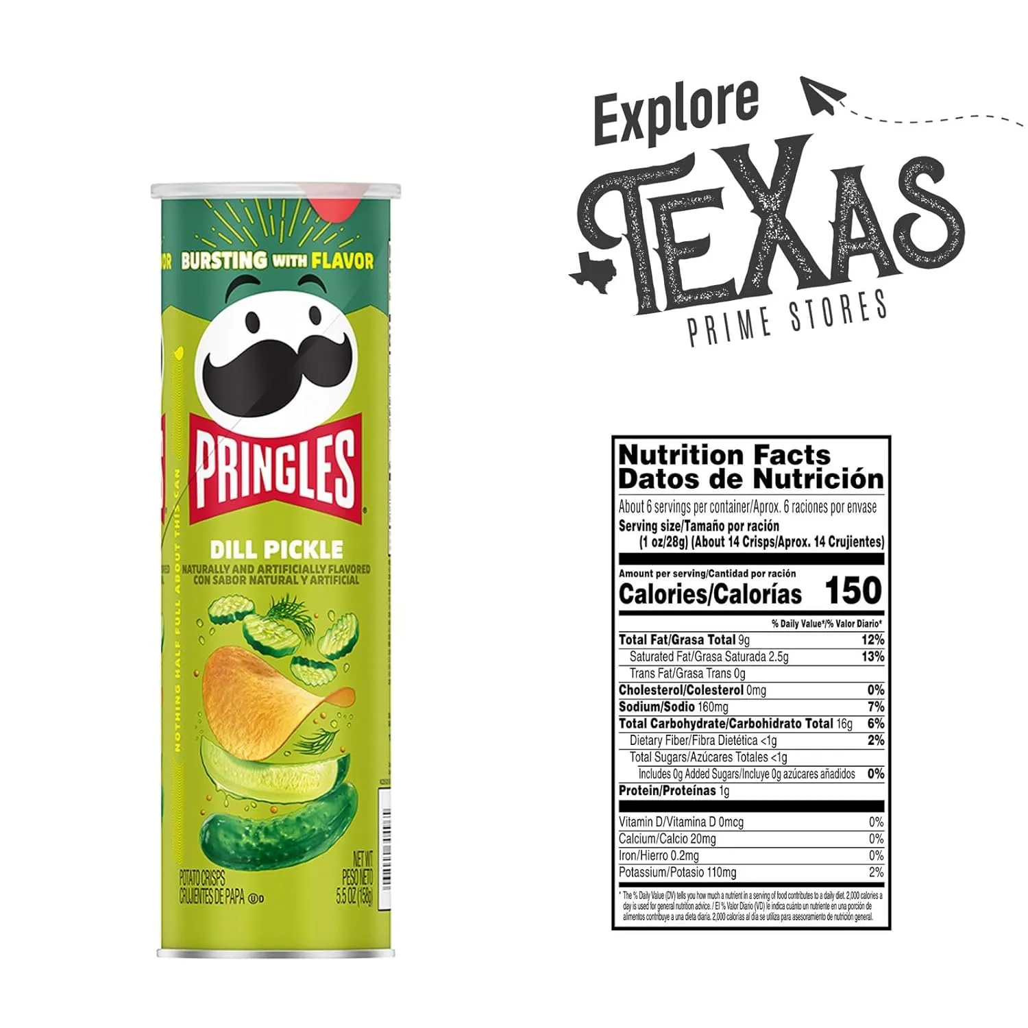 Pringles Street Flavors 6- Count of Dill Pickle Potato Crisps Chips, On-The-Go Lunch Snack 5.5 oz Can   1 Freebie by Unique Outlet