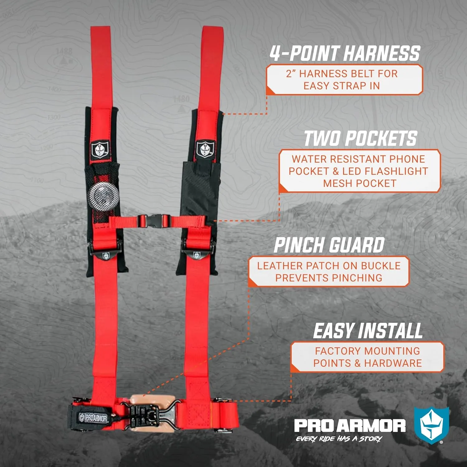 Pro Armor A114220RD Red 4 Point Harness 2" Straps 4 Pack