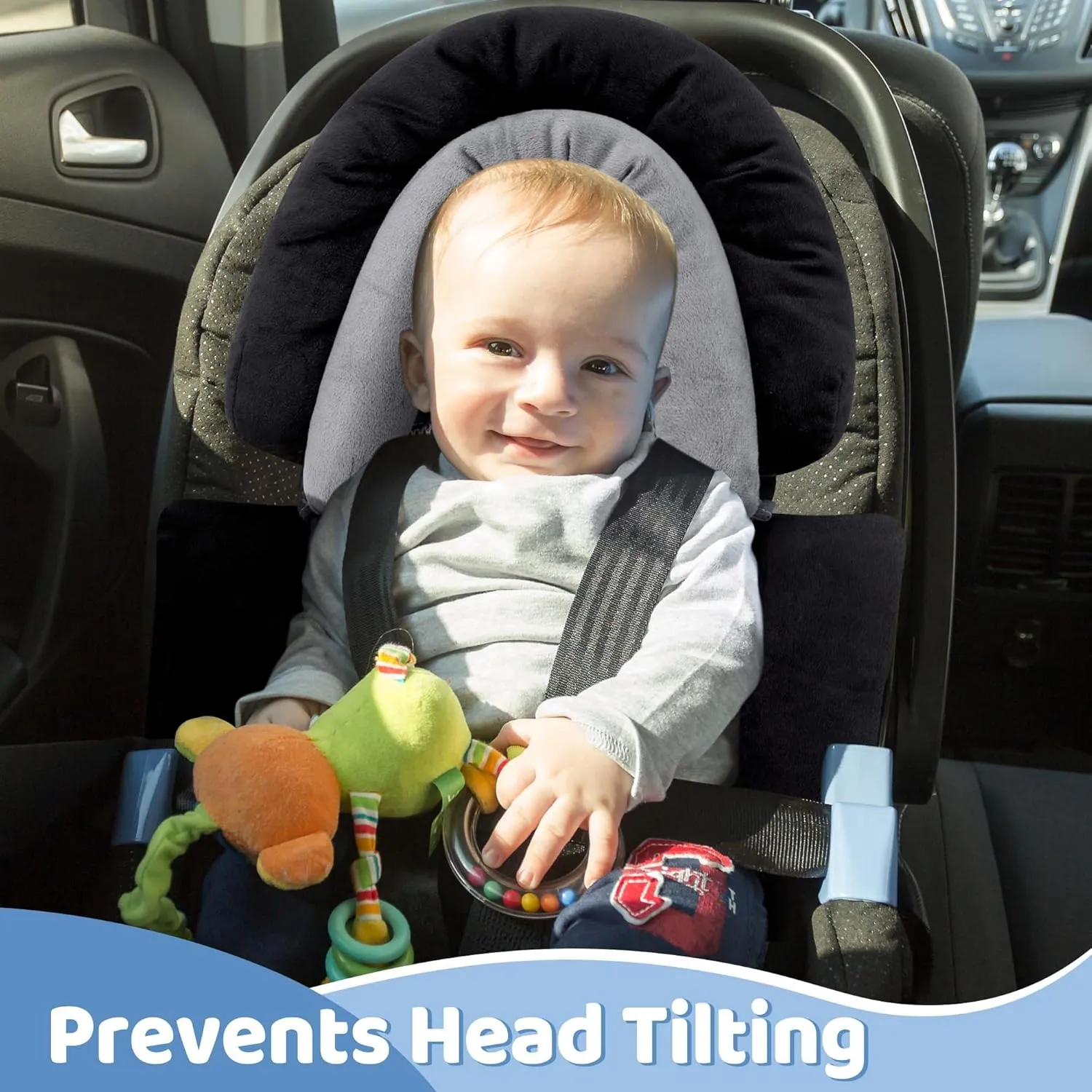Pro Goleem Breathable 3-in-1 Infant Car Seat Head Support, Soft Infant Car Seat Insert, Carseat Cushion for Toddler, Perfect for Car Seat, Strollers, Swings, Carrier, Bouncer, Black and Grey