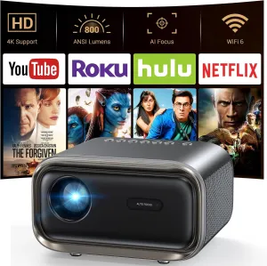 Projector with WiFi and Bluetooth, Mini-Projector: [Auto Focus/Keystone] - NICPOW Full HD 1080P 4K Supported Portable Bluetooth Projector for Gaming Devices and Phones - Ideal for Indoor Outdoor Use