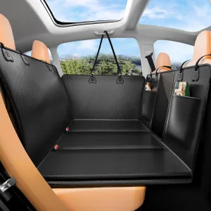 PU Leather Back Seat Extender for Dogs,Waterproof Back Seat Pet Cover for Dogs,Scratch-Proof Dog Car Seat Cover with Hard Bottom, Black Large Space Dog Hammock,Holds 500lbs