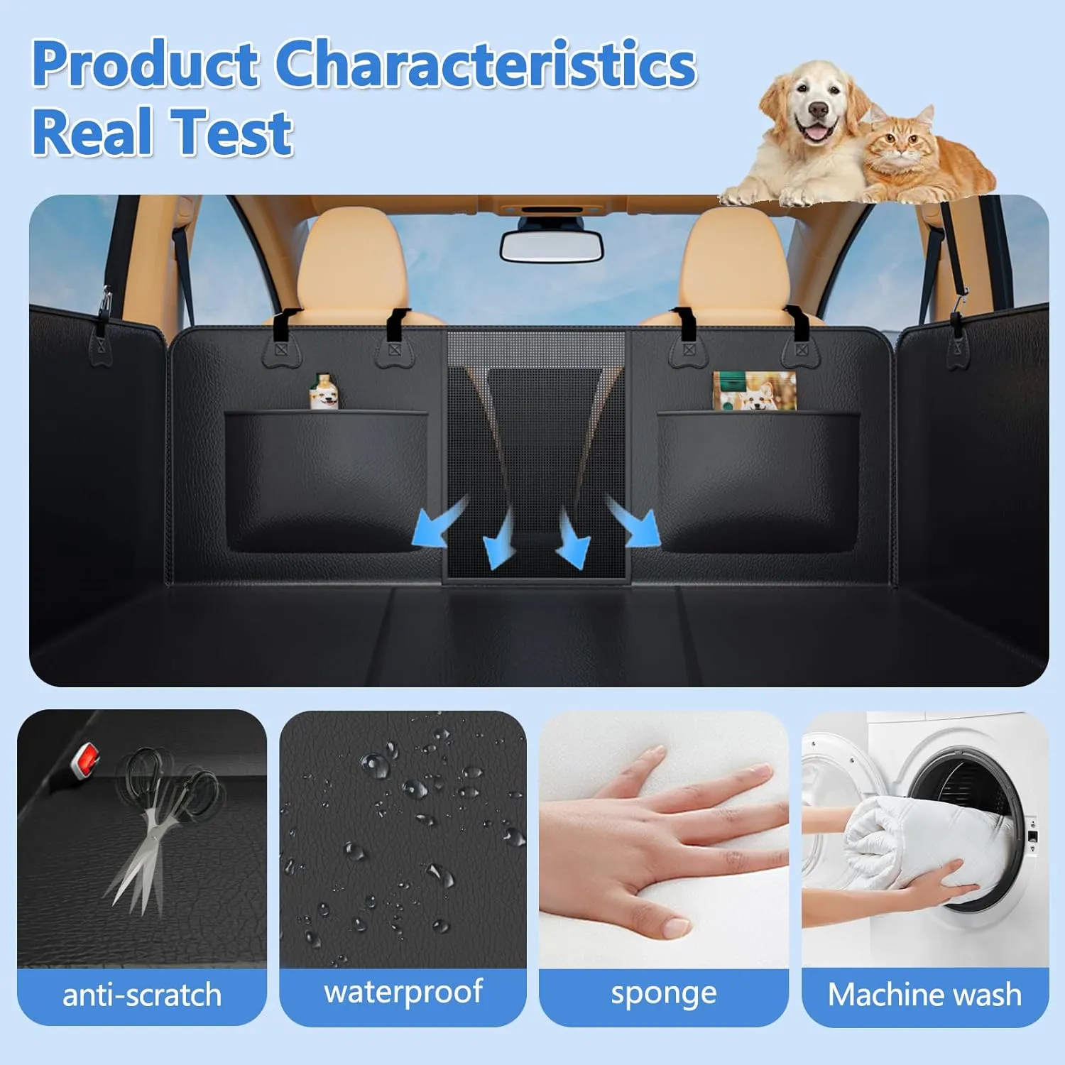 PU Leather Back Seat Extender for Dogs,Waterproof Back Seat Pet Cover for Dogs,Scratch-Proof Dog Car Seat Cover with Hard Bottom, Black Large Space Dog Hammock,Holds 500lbs