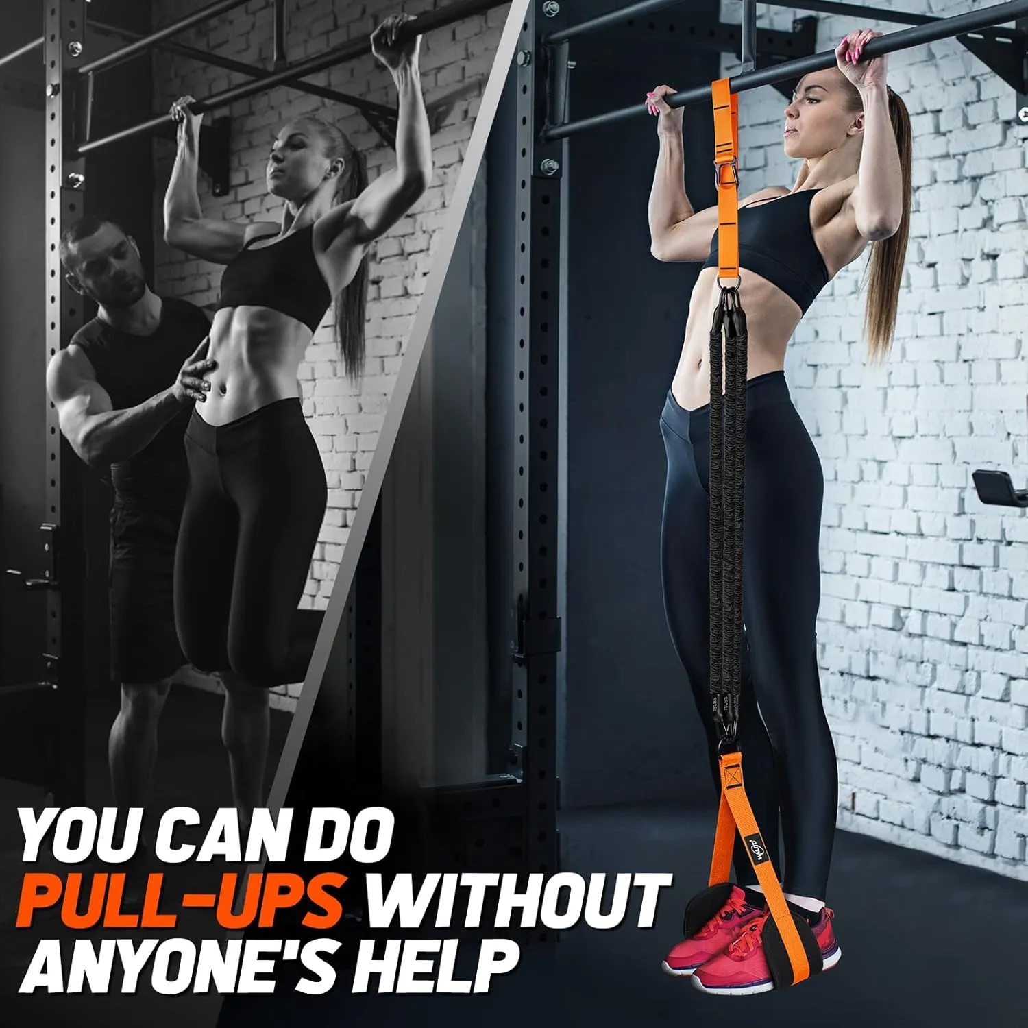 Pull Up Assistance Bands, Heavy Duty Assisted Pull Up Bands for Pull Up Assist, Adjustable Weight/Size with Fabric Feet Mats, Upgrade Pull Up Assist Bands for Strength Training