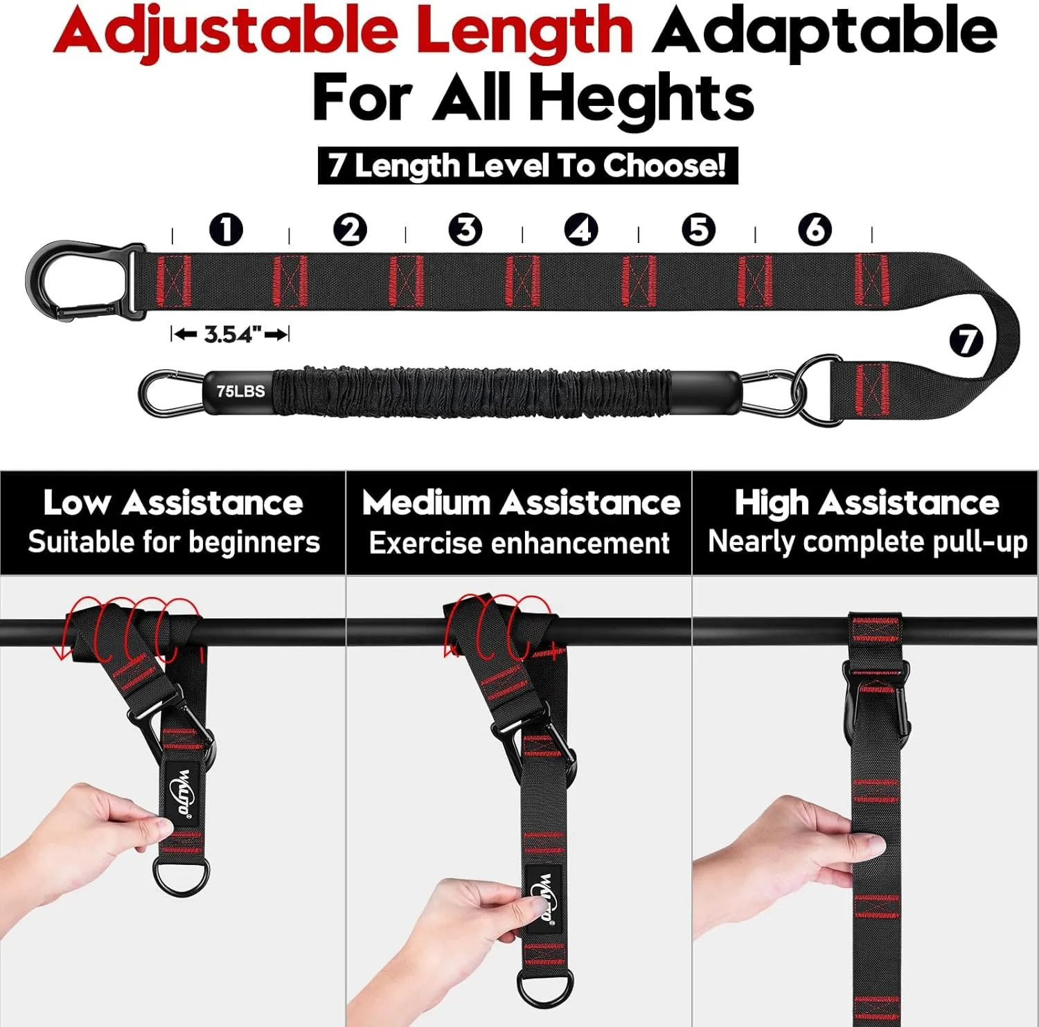 Pull Up Assistance Bands, Heavy Duty Resistance Bands for Pull Up Bar, Pull Up Assist Band with Feet Rest, Pull Up Assist Band Strength Training Workout Equipment, Height Adjustable