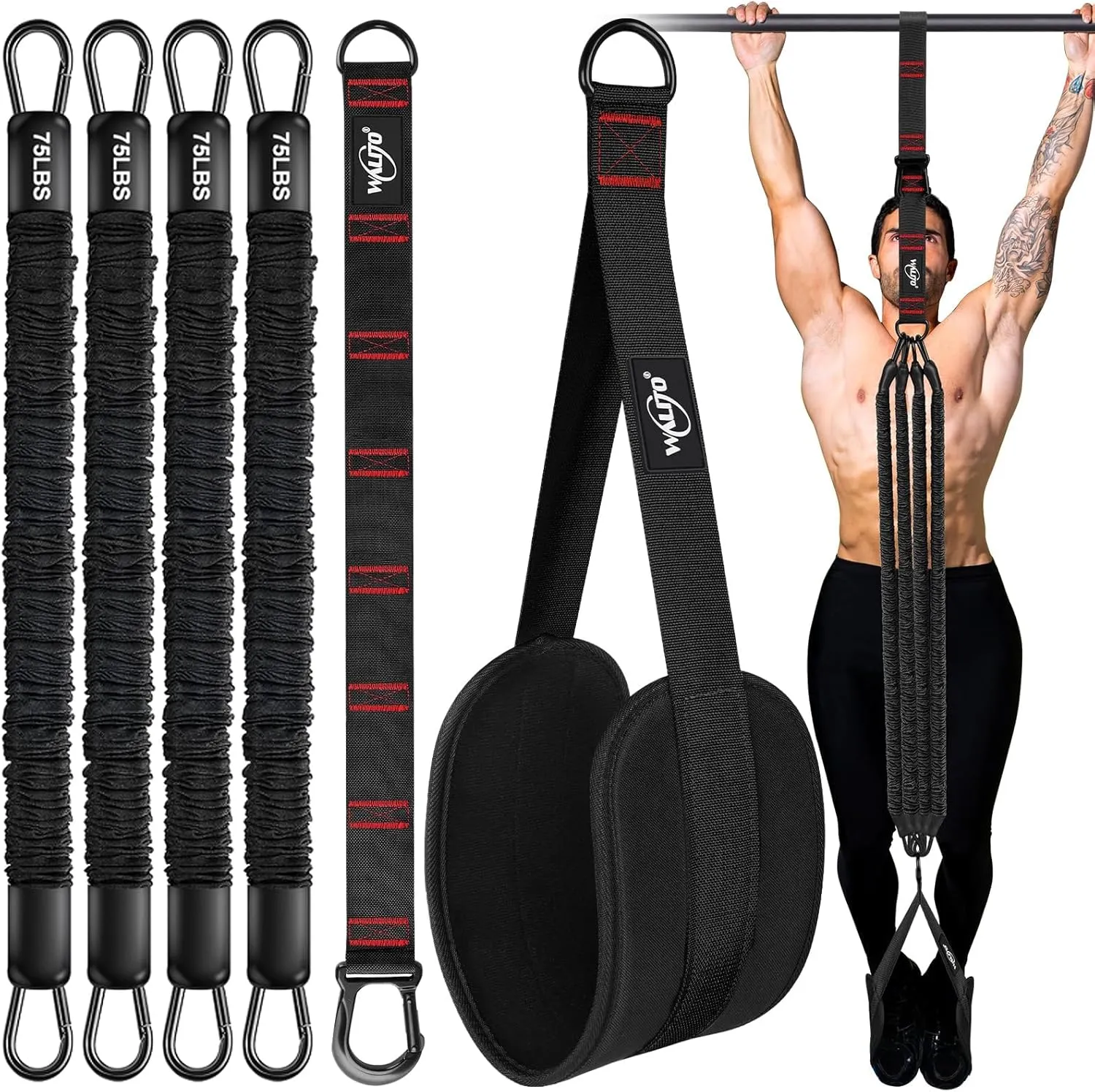 Pull Up Assistance Bands, Heavy Duty Resistance Bands for Pull Up Bar, Pull Up Assist Band with Feet Rest, Pull Up Assist Band Strength Training Workout Equipment, Height Adjustable