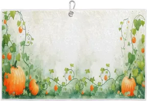 Pumpkin Plant Watercolor Golf Towel with Heavy Duty Carabiner Ultra Absorbent Quick Dry Perfect for Cleaning Clubs Balls Gear Essential Golf Accessory for Men Women Kids